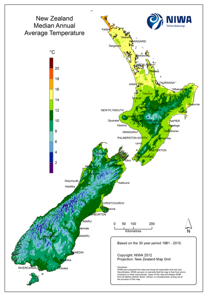 carte temperatures nouvelle zelande