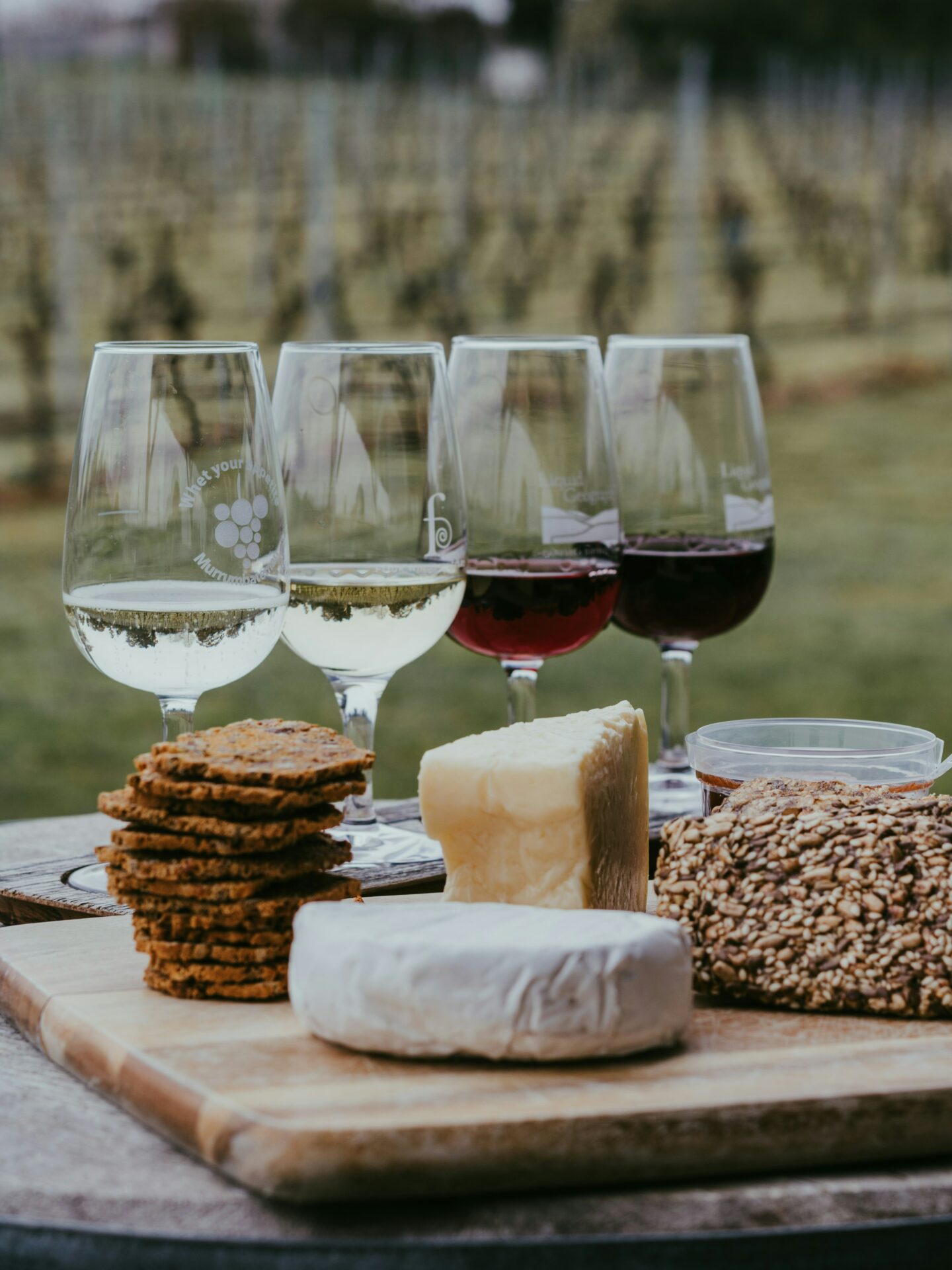 verres de vin rouge et vin blanc avec plateau fromage