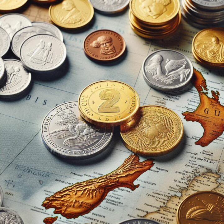 coins on new zealand map