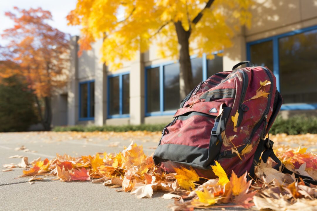 sac a dos ecolier dans la cour