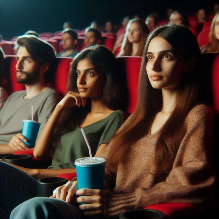 people watching a movie in movie theatre