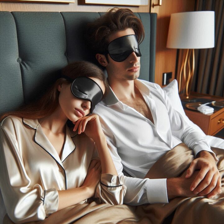 couple a lhotel avec masque de sommeil