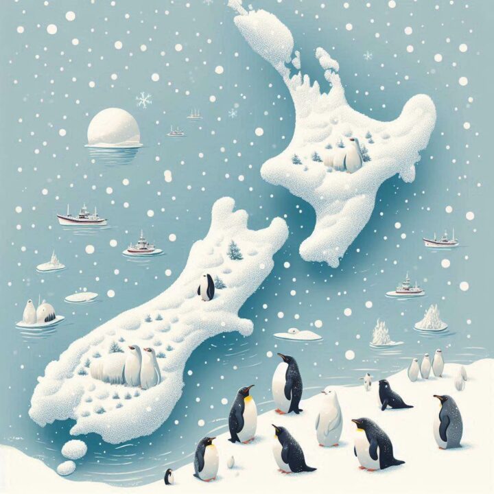 pinguins on new zealand map