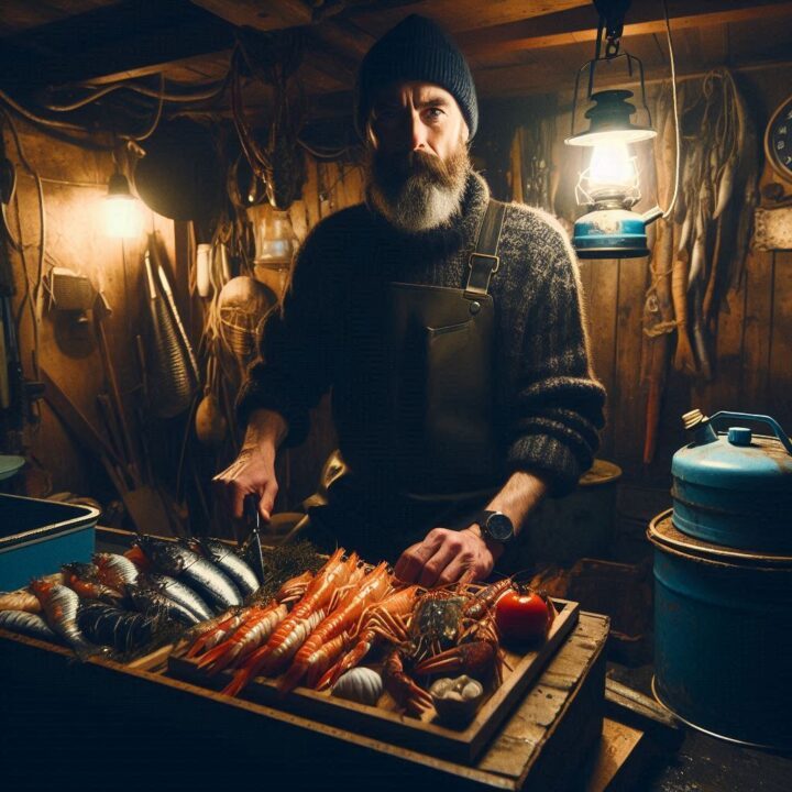 fisherman in boatshed