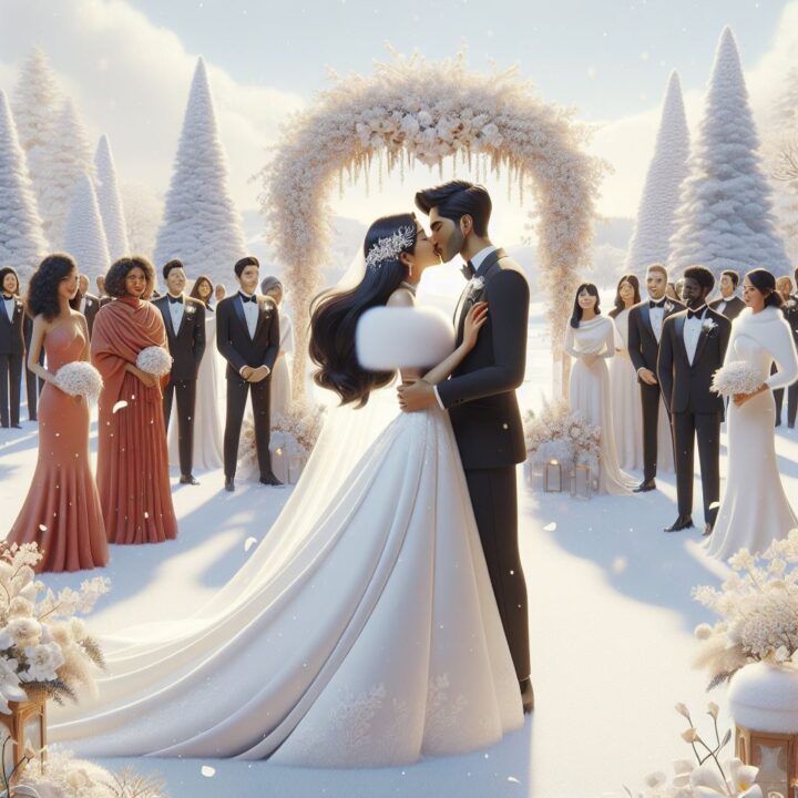 young couple married in winter