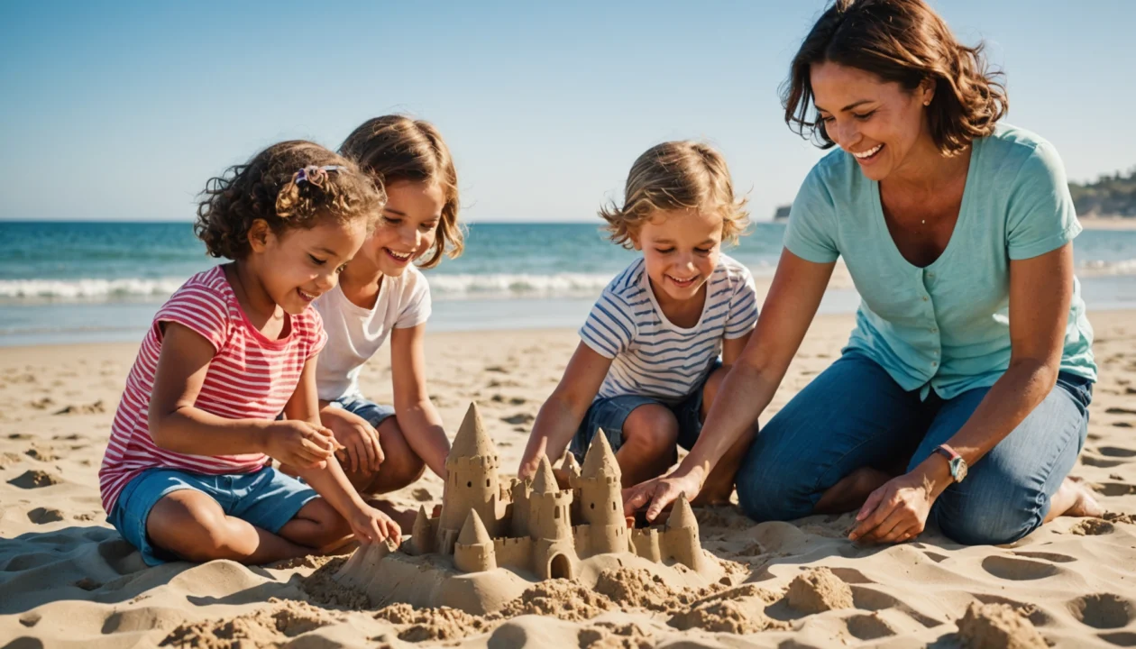 famille jouant sur le sable d'une plage bretonne
