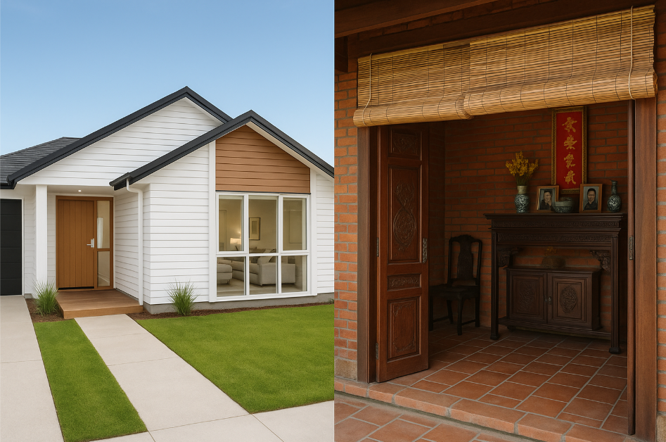 deux styles de vie familiaux contrastés à travers l’architecture domestique.